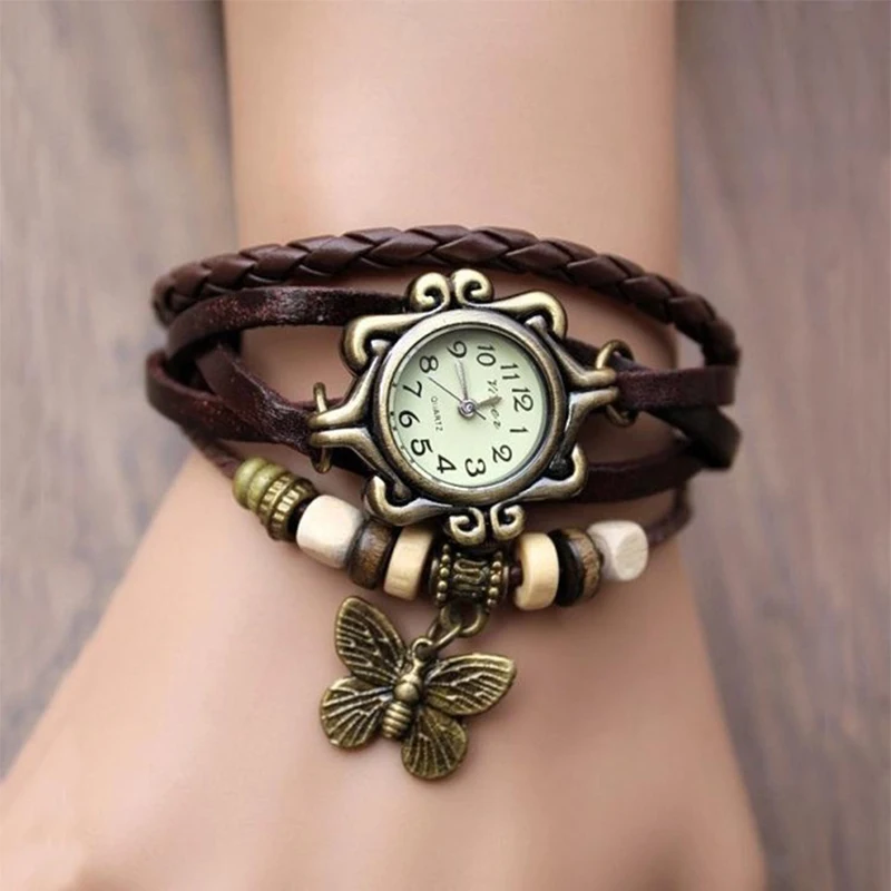 Antique Women Watch Leather Wrapped Bracelet Women Quartz Wristwatch Ladies Clock Gift Watch relojes de mujer