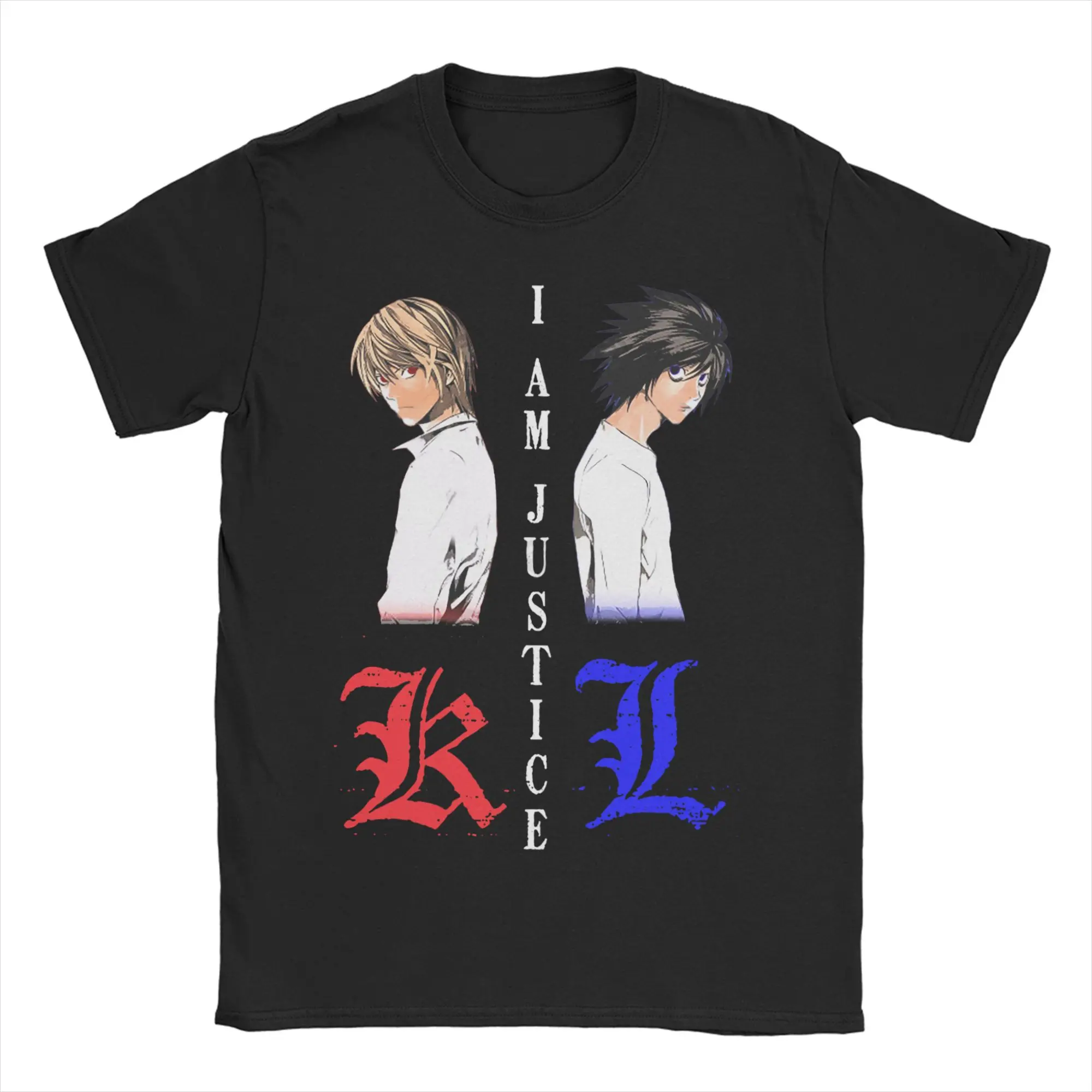 

Мужская и женская футболка «Я справедливость» Death Note, аниме, топы из чистого хлопка, винтажная футболка с коротким рукавом и круглым вырезом, футболки больших размеров
