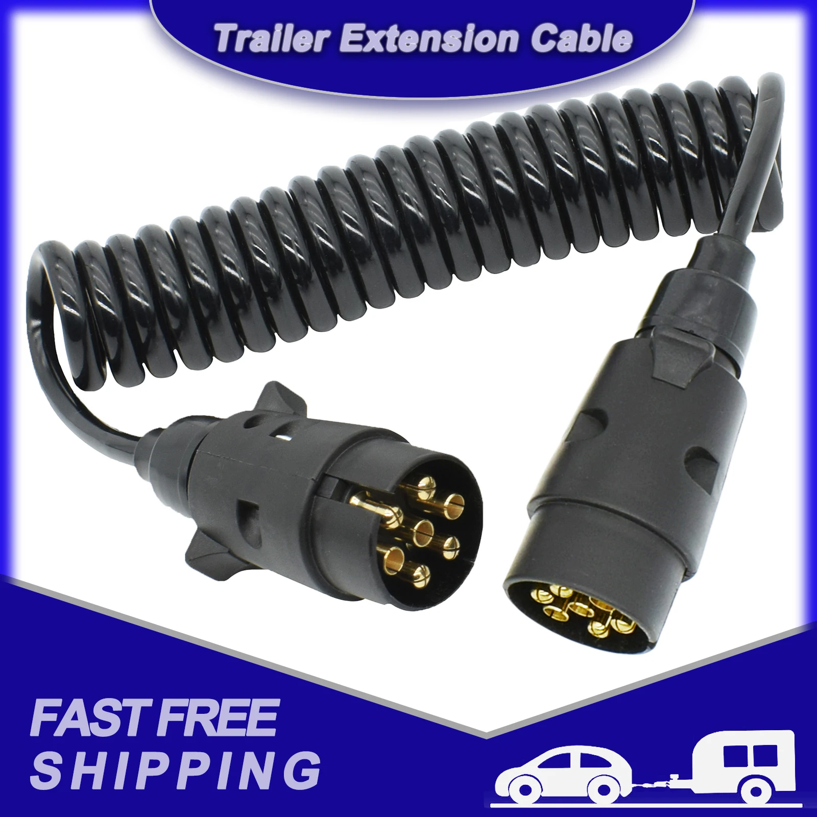 9.8' 7 Pin Towing Trailer Light Board Extension Cable Lead Male To Male Wire Plug Socket Extension Cord Wiring Car Accessories