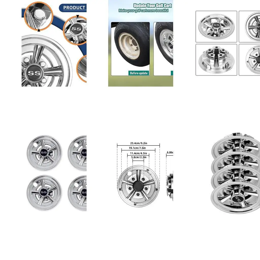 Professional 8Inch Golf Cart Wheel Covers 5 Spoke Design Universal Golf Cart Hub Caps Protector Easy Installation  K1YF