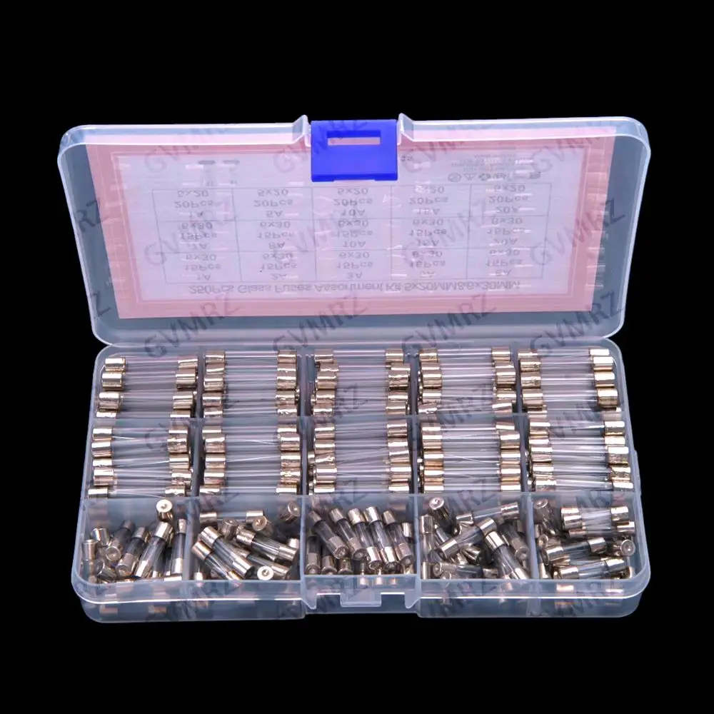 15Values 0.5A-30A 5x20 6X30 0.5A-30A 250PCS glass fuse tubes 5*20 mixed box 6*30mm  0.5A 1A 3A 6A 8A 15A 30A 250V  6X30
