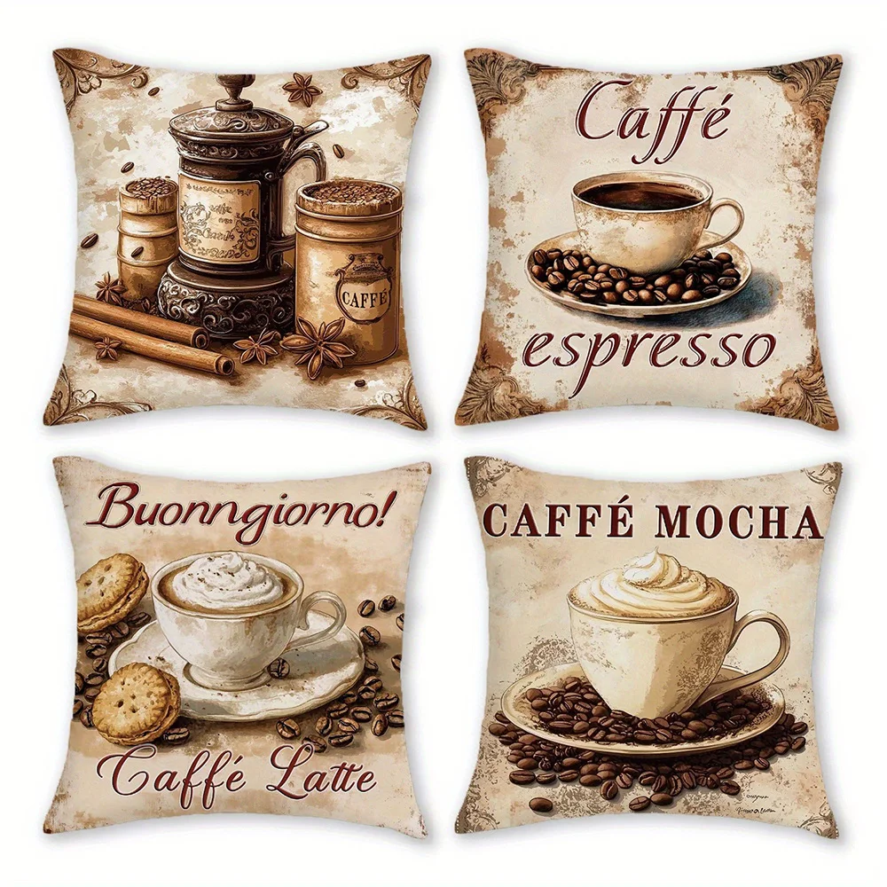 Capas de almofada decorativas com infusão de café: latte, mocha, espresso e mais capa de almofada de sofá decoração de quarto de casa impressão plana 2D