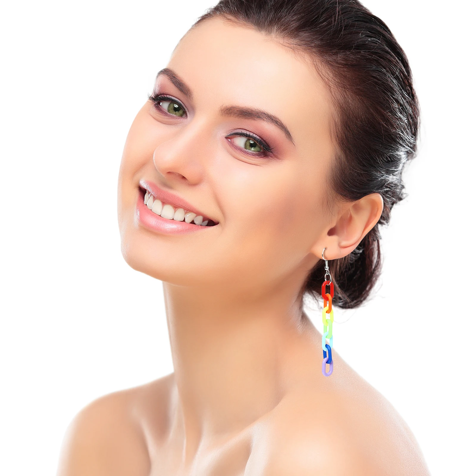 

1 Pair Colorful Dangle Acrylic Chain Pendant Rainbow Earrings Lightweight Women Gift Valentine Anniversary Christmas Earrings