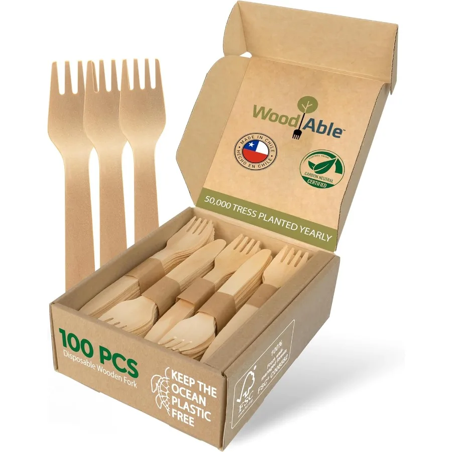 

Одноразовый деревянный набор столовых приборов, 100% домашний компостируемый, 100 вилок, бамбуковая посуда 6,5 дюйма, альтернативная, экологически чистая, органическая, устойчивая