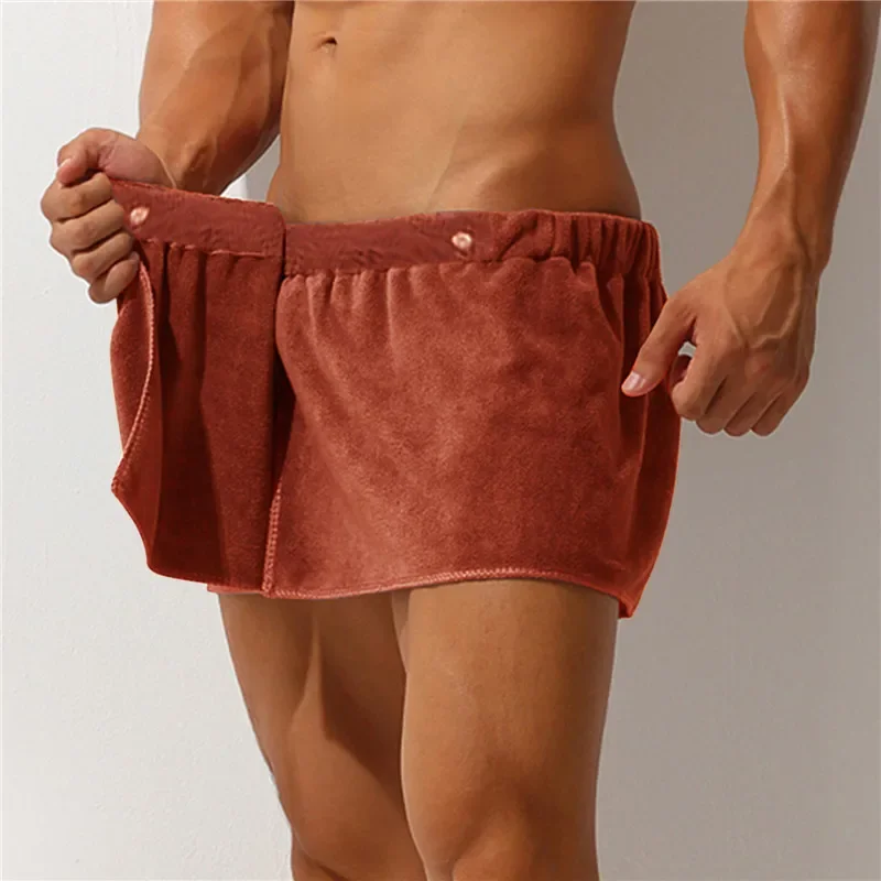 Hosen Seite sexy Männer Bademantel Mikro faser Split Handtuch Schlaf Pyjama Bademantel Männer Nachtwäsche weiche Culottes Hosen Shorts kurz