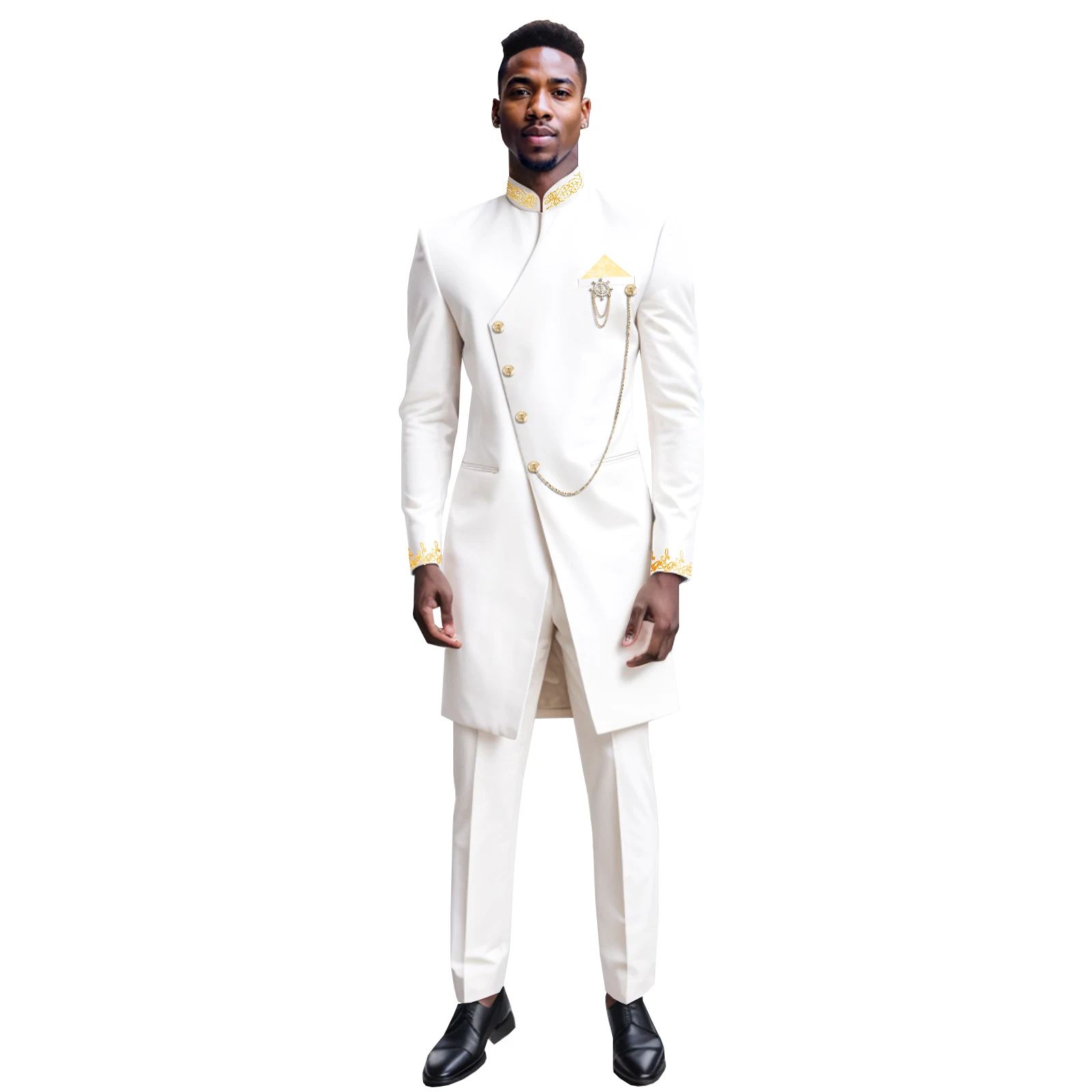 DBQ African Clothes for Men Slim Fit Suit Embroidery Single Breasted Gold Chain Blazer and Pants Suit 241049