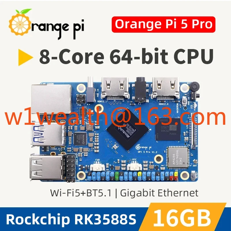 Orange Pi 5 Pro Rockchip RK3588S 4 / 8 / 16GB RAM DDR5 Gigabit Ethernet WiFi+BT BLE SBC Mini PC Development Board