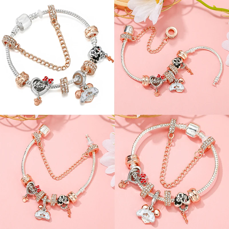 Disney Anime Beads Cute Winnie the Pooh Bear Bracelet for Women Trendy Jewelry Eeyore Piglet Tigger Pendant Charms Girls Bangles