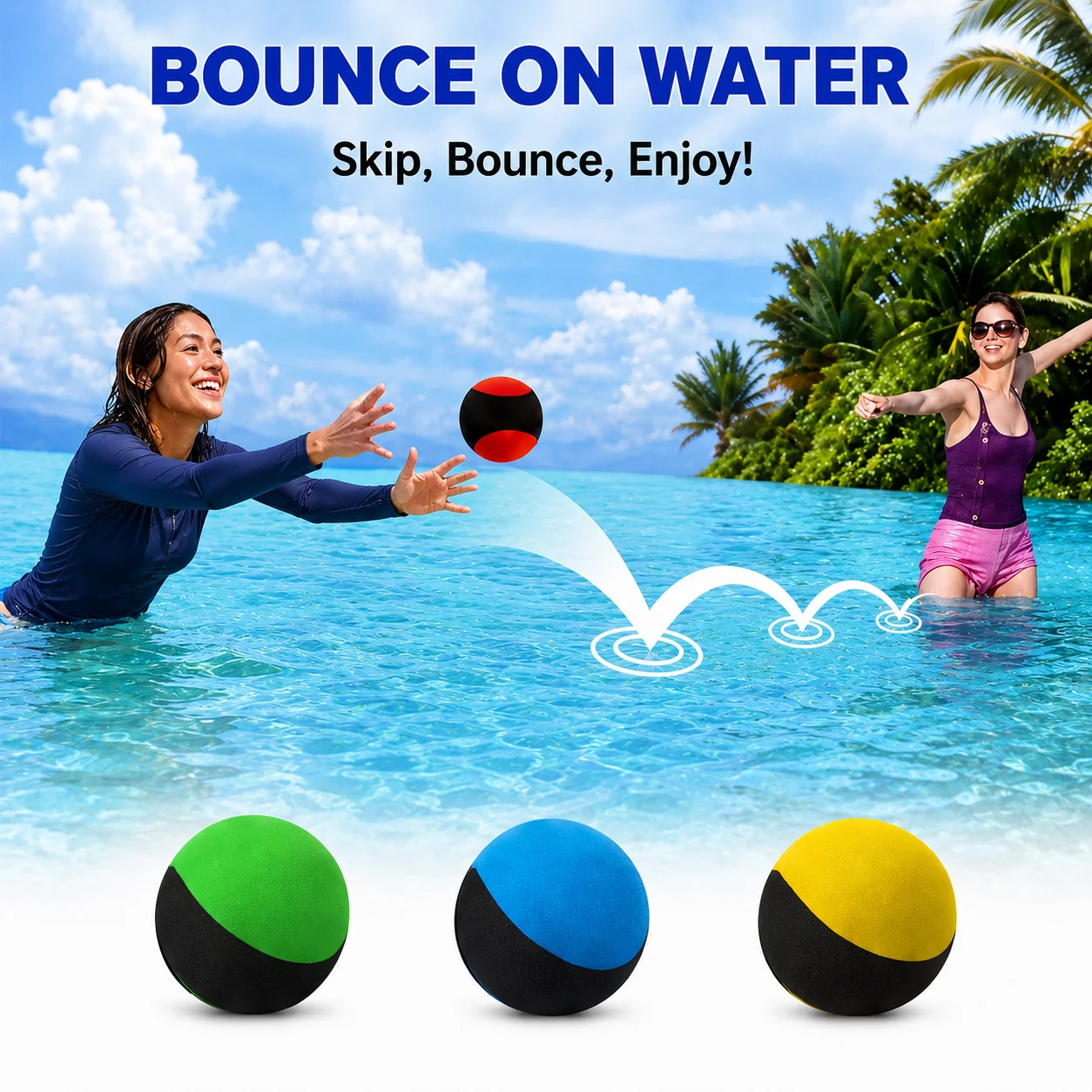 Floating Water Skip Bounce Ball TPR Sport Ball Pool Beach Swimming Game Accessory Summer Outside Water Competitive Play Toy Gift