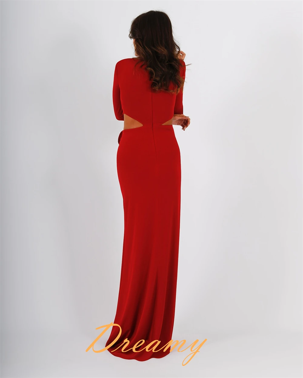 Customized​Customized Temperament Straight Front Slit Evening Dress Graceful Scoop Long Sleeves Party Dress Delicate Flowers Cel