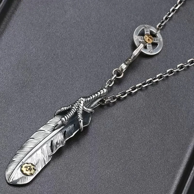 Colgante de pluma de diseño Original Vintage, collares de garra de plata 925, estilo Hip-Hop, suéteres de pareja, cadena, accesorios de joyería fina