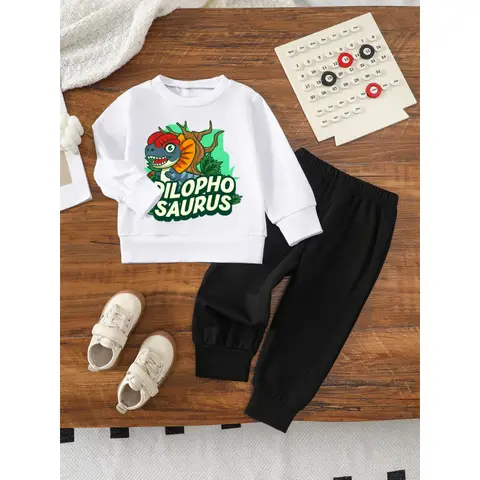 IURNXB Kinder Dinosaurier Druck 2pc Kind Kleidung Set Outfits Baby Langarm Top Hosen Frühling Herbst Sweatsuits 1-6Y