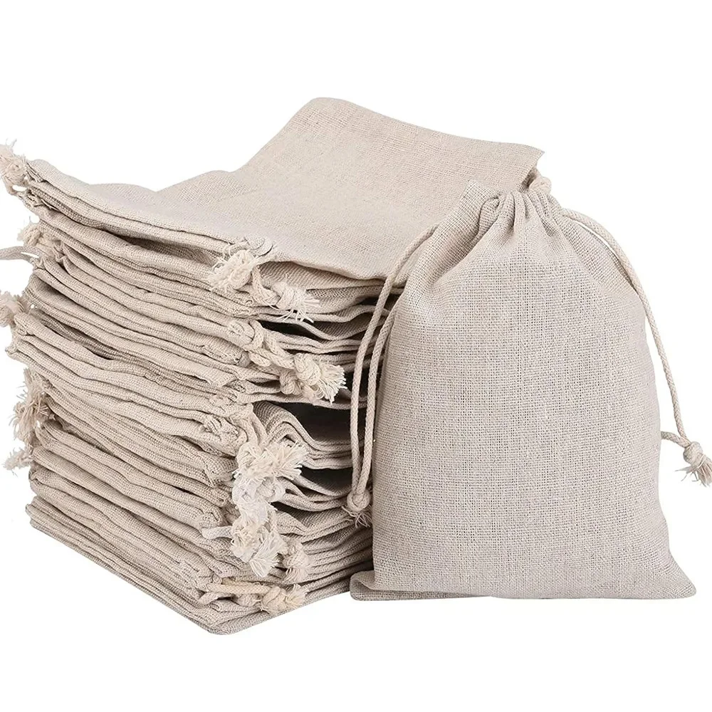 1pcs Linen Drawstring Bags Multiple Sizes Coin Money Card Holder Gift Jewellery Pouch Cosmetic Washing Storage Bag