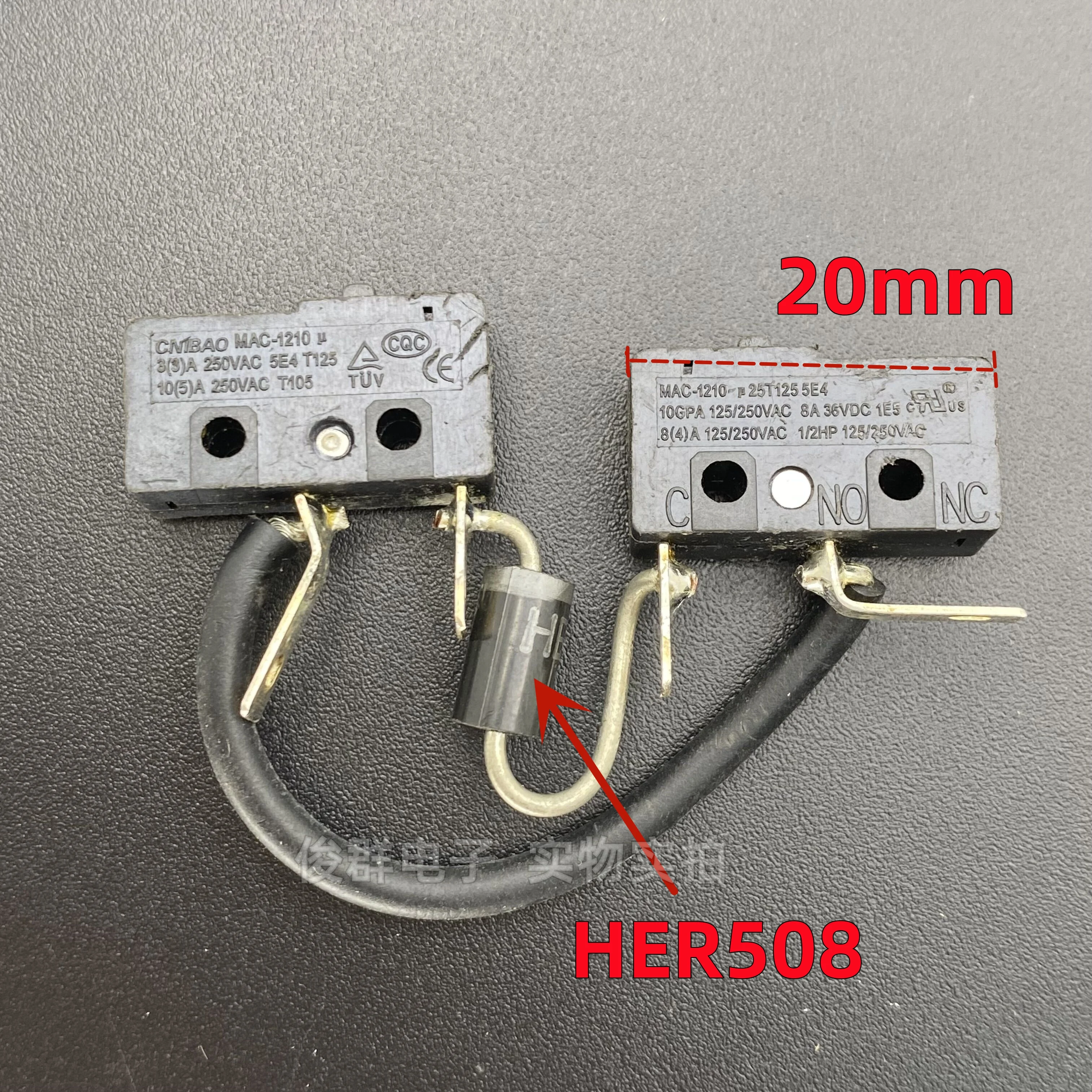 5PCS/CNIBAO MAC -60500.00g-bit dual micro switch welding HER508 high current 10A reset light touch button