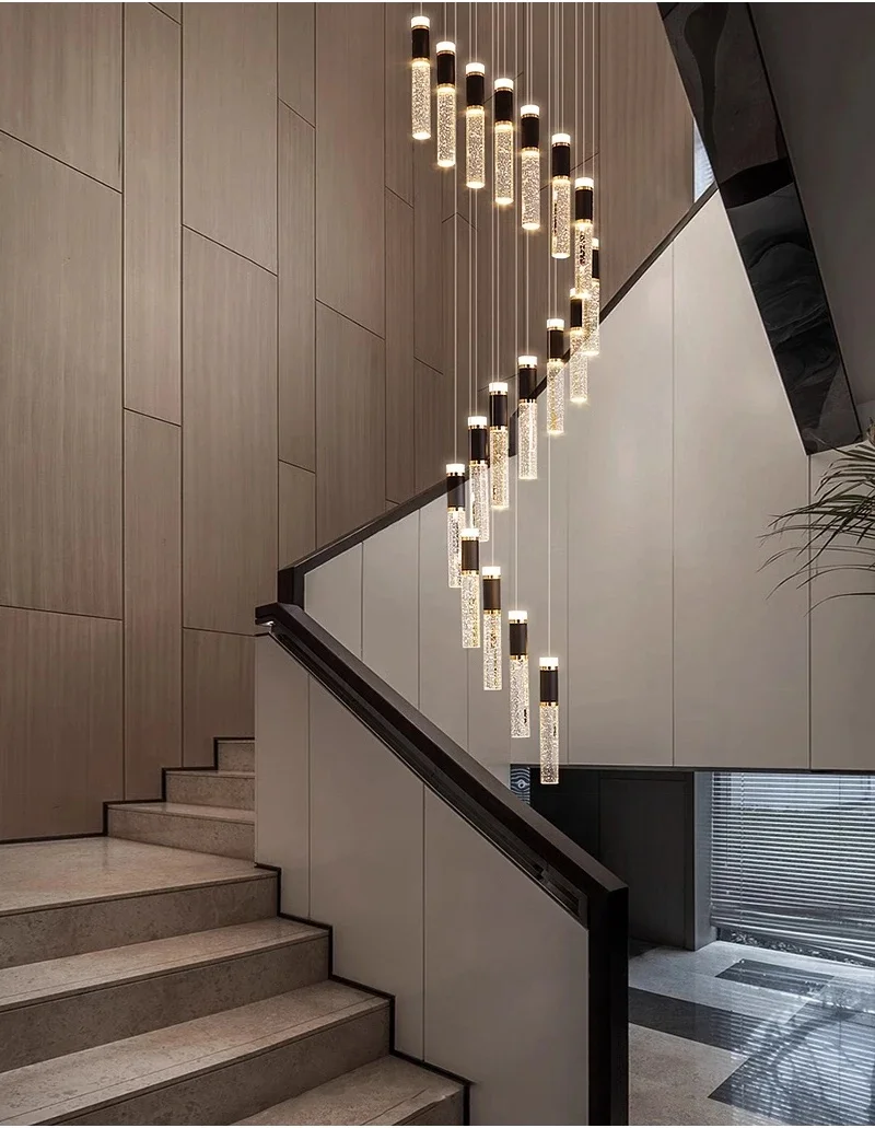 Imagem -05 - Luxo Crystal Staircase Chandelier Redonda Led Hanging Lamp Modern Home Decor Iluminação Interior Preto Stair Long Light Fixture