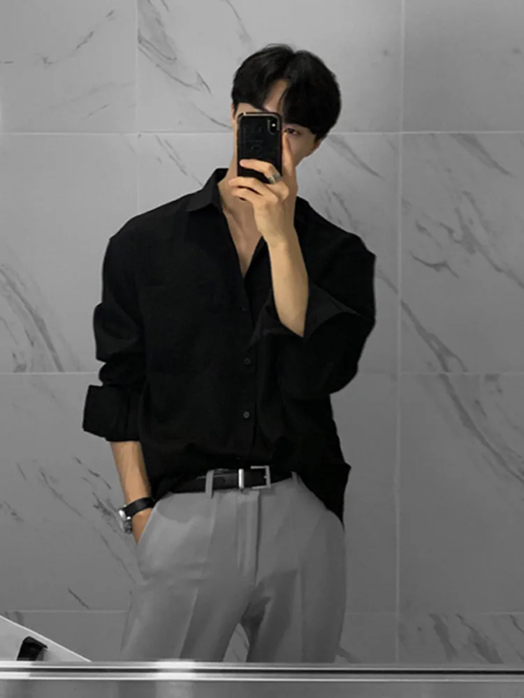 

Bla irt Men's Premium Sle Briti Faion Inner Wear Casual irt Youth Trend Breathable Long Sve Button up