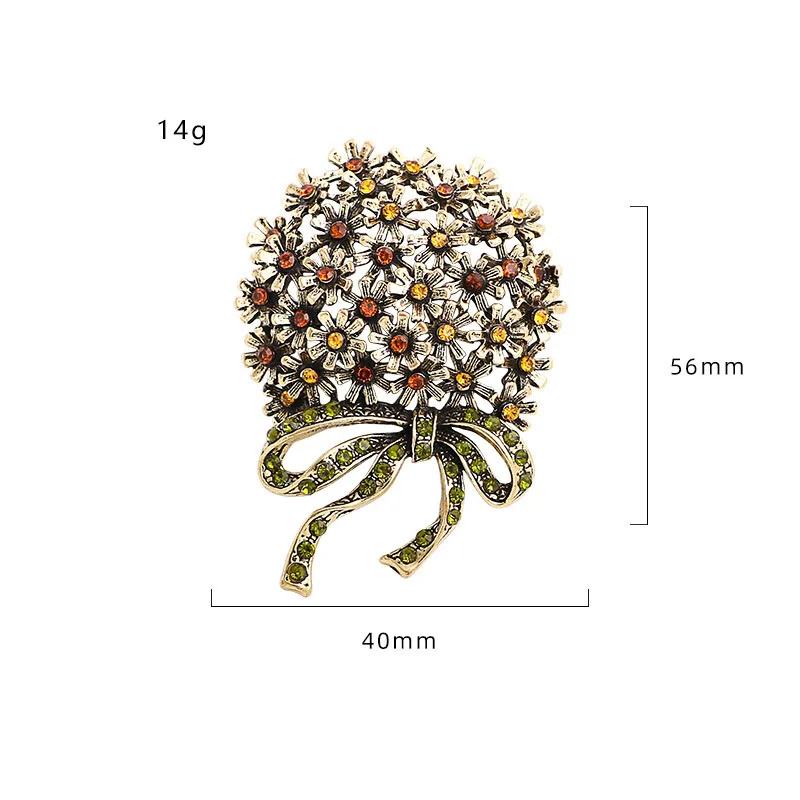 Retro Color Rhinestone Bow  Brooch Alloy  Personality Fashion Pin Clothing Accessories