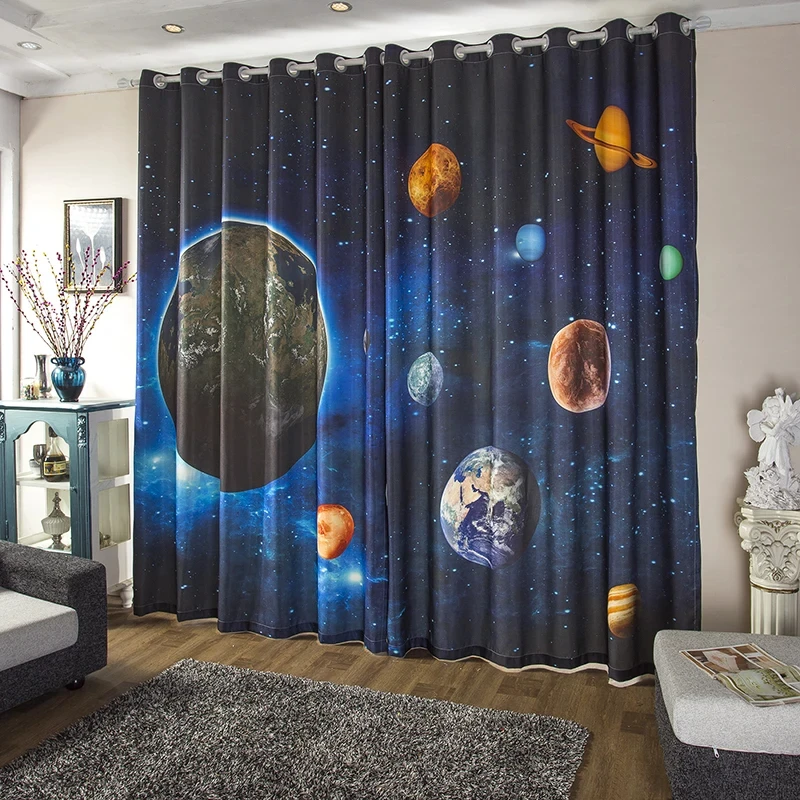 Science Fiction 3D Nebula Star High Shading Curtain Planet Universe Children's Theme Room Bedroom Blackout Curtain Hot Selling