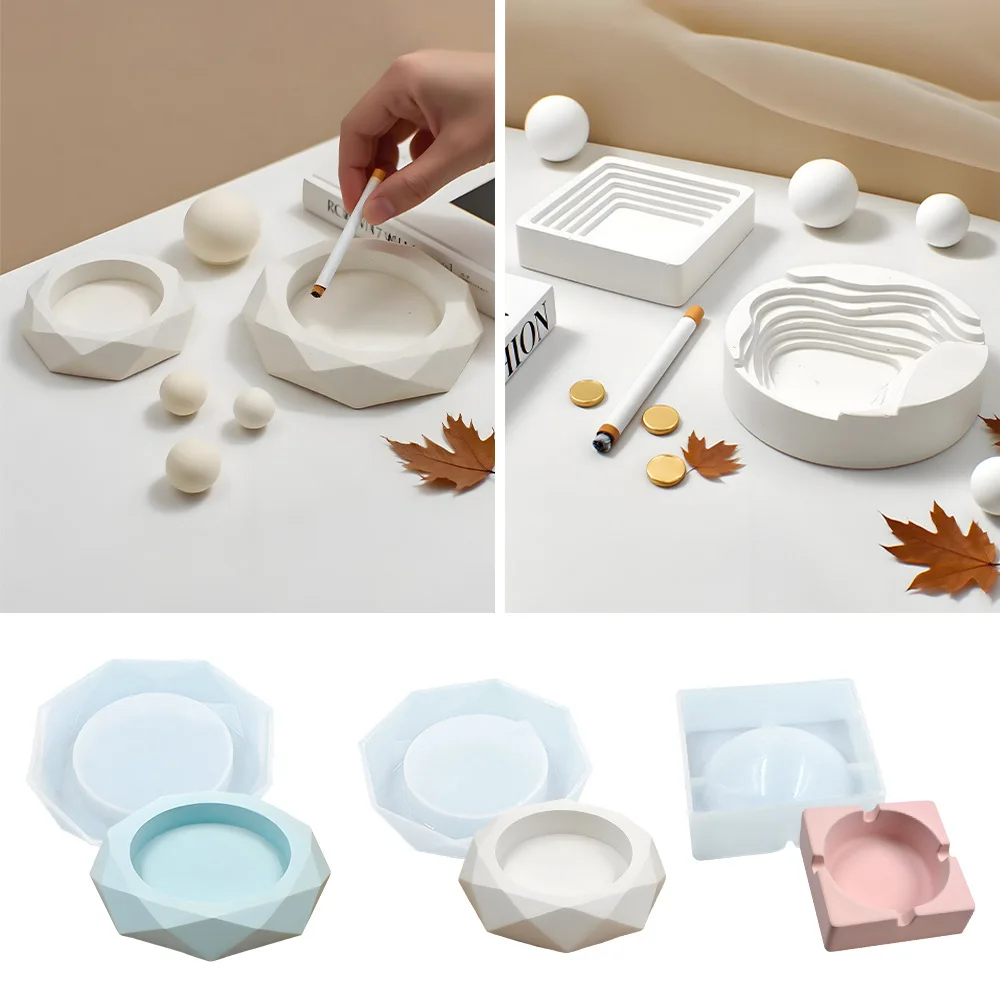 DIY Ashtray Tray Silicone Mold Round Square Storage Box Plants Potted Desktop Ornament Gypsum Cement Resin Mold