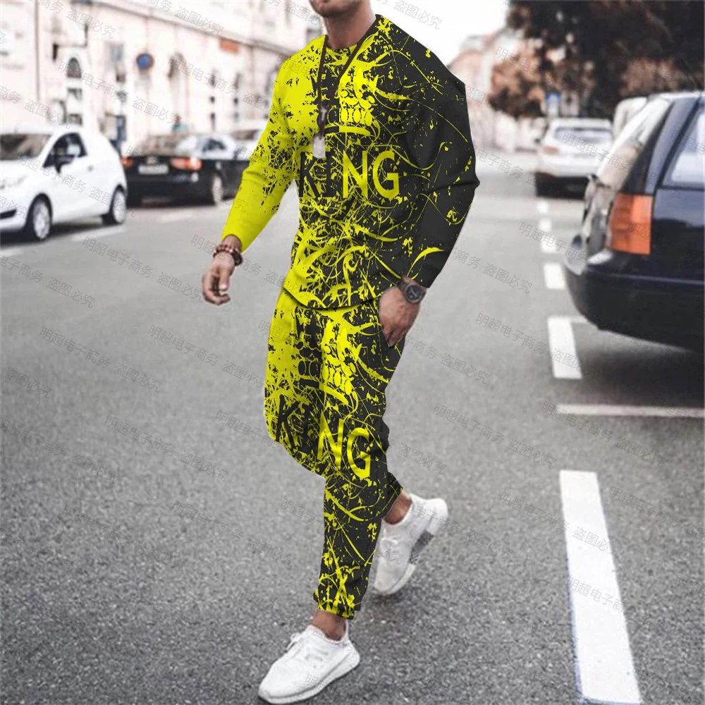 

Summer Sport Swear Long-Sleeved Clothing Breathable Trousers Sports Shirt Men's Oversized Clothes 3D Sports Suit 2-Piece Set