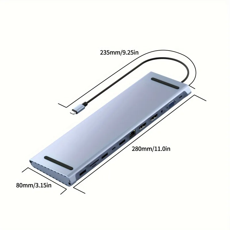 12-in-1 Type C Dock USB C Hub 3.0 Splitter Multiport Adapter 4K RJ45 SD/TF VGA HDMI-compatible Laptop MacBook iPad