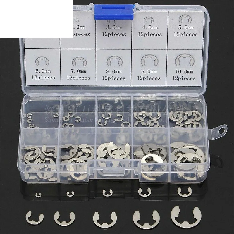 

10box 120pcs M1.5-m10 Stainless Steel 304 Open Retaining Ring E-shaped Snap Ring Combination Set