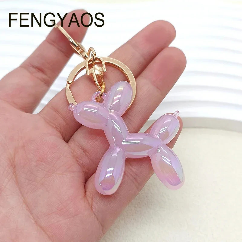 Resin Cute Balloon Dog Key Chain for Women Gold Color Lovely Animal Buckle Keychain Birthday Gift for Friend