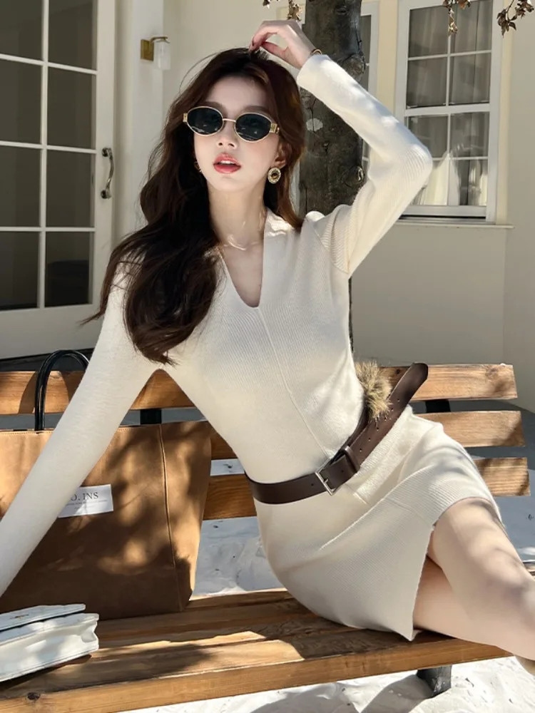 

Корейский Sle V-Ne Slim Fit трикотажное платье женская осень-зима высокоэластичная юбка базовый слой внутренняя облегающая юбка