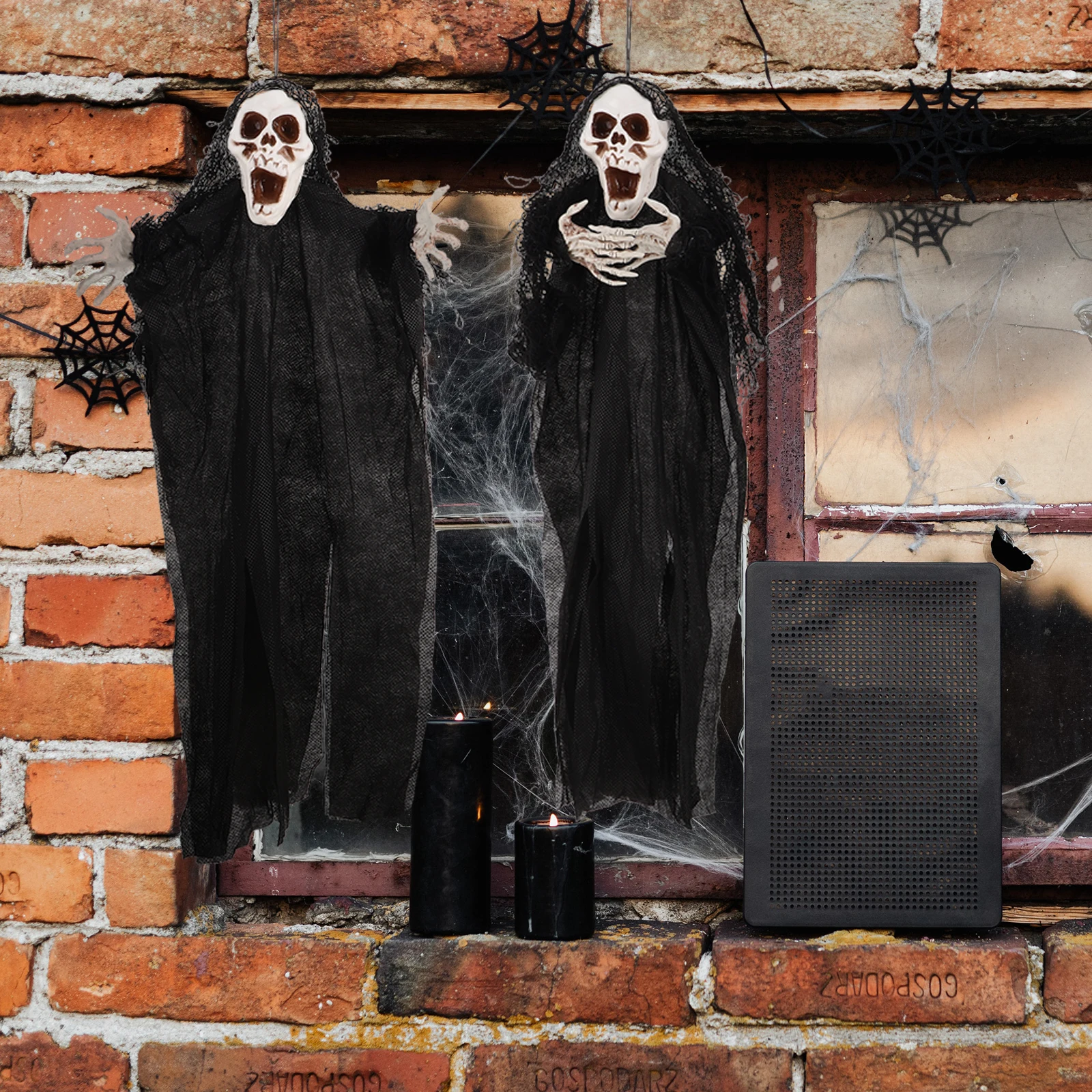 2 قطعة ديكور معلق للهالوين دعائم غرفة الهروب من البلاستيك الأسود ديكورات الشبح في الخارج