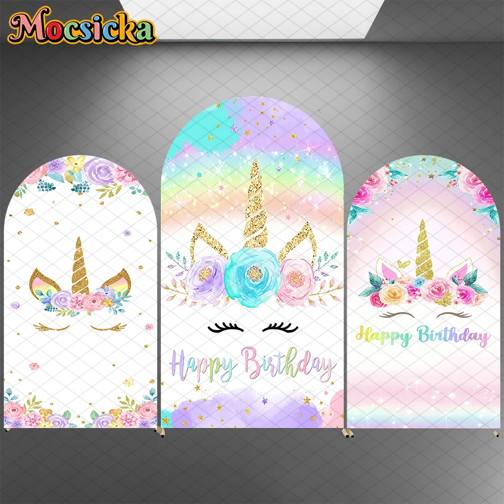 

Mocsicka Colorful Unicorn Arch Backdrop Cover Child Baby Shower Girl Happy Birthday Arched Background Abstract Flower Rose Decor