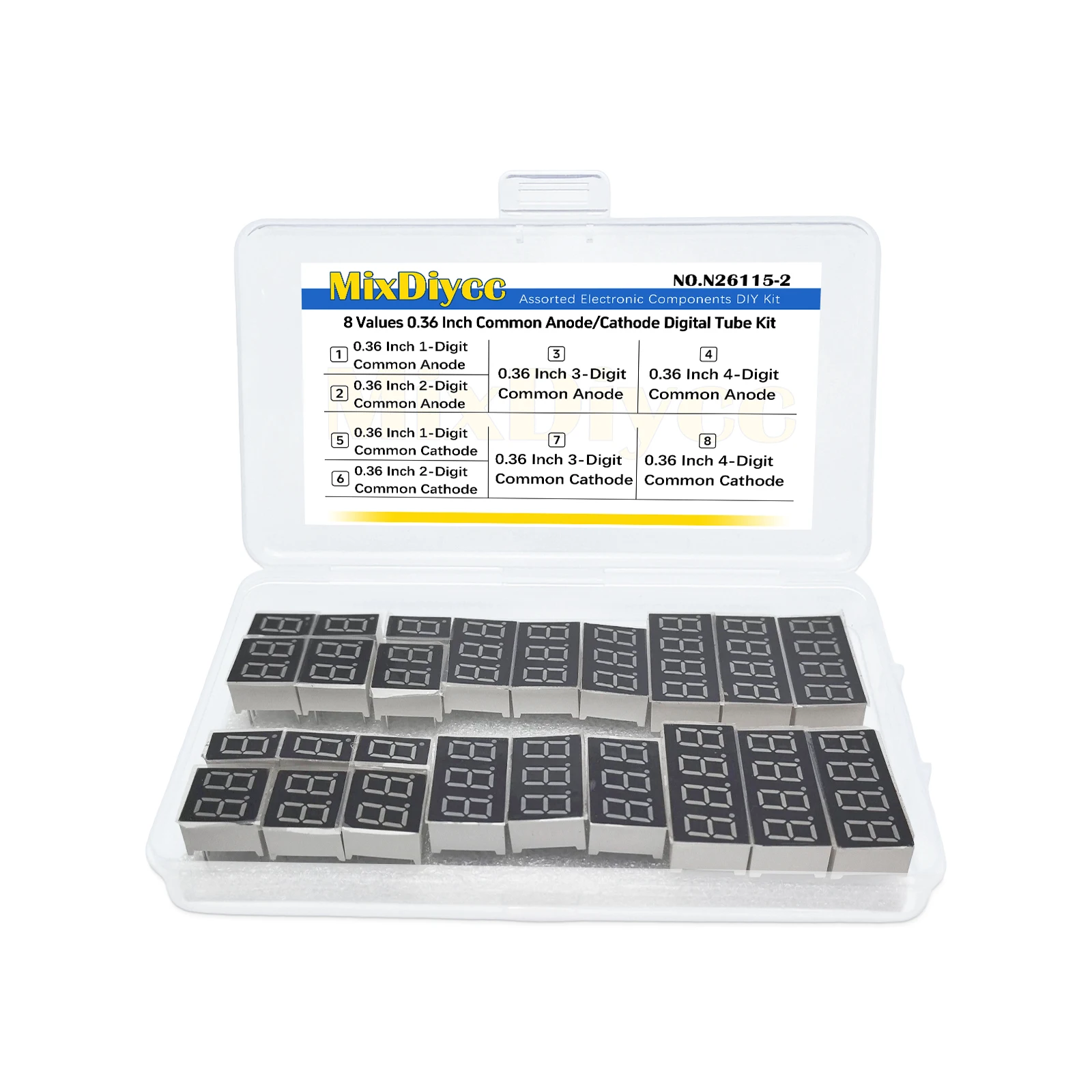8 Values 0.36 inch Common Cathode/Anode LED Digital Tube Kit 1/2/3/4 bits bit Red 7 Segment Display Digit Total 21 Pcs