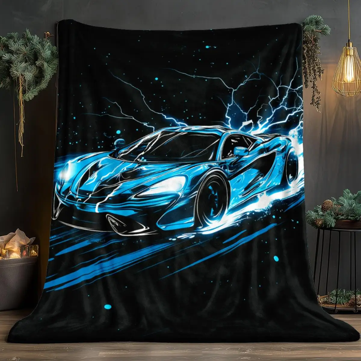 Electric light sports car pattern Flannel printed blanket suitable for all seasons suitable for living room office sofa travel