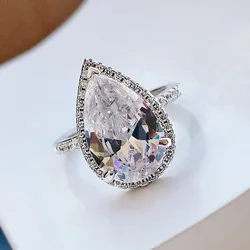 6 Carat D Color Pear Cut Moissanite Ring Engagement Wedding 925 Sterling Silver Rings For Women Fine Jewelry