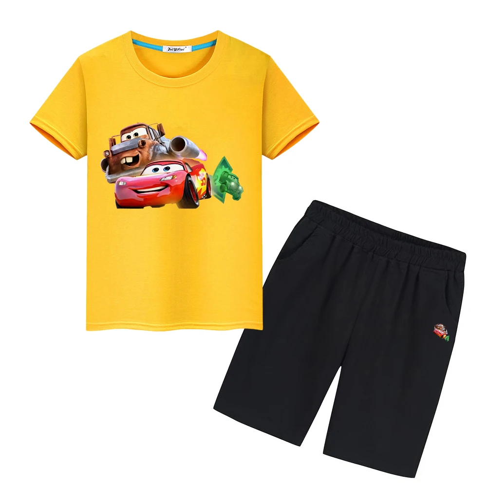 

Lightning McQueen 2pcs Sports Sets Short+pant boy girl clothes Disney Racing Toy Story Print 100%Cotton T-shirt kid holiday gift