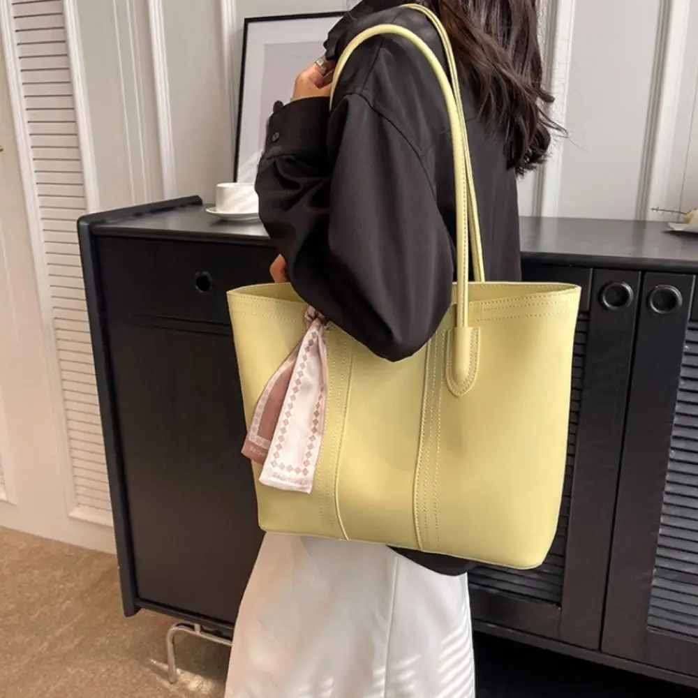 

Fashionable Korean Style Tote Bag Casual Silk Scarf One Shoulder Bag Polyester Solid Color Women Handbag Shopping