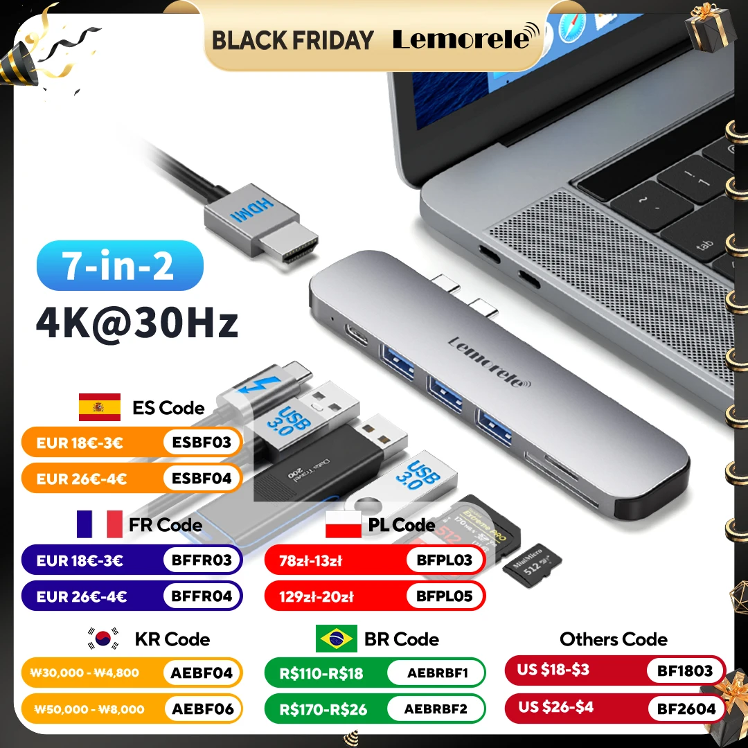 

Док-станция Lemorele Thunderbolt 3 с двумя USB-портами, HDMI, Rj45, 1000 м, 100 Вт