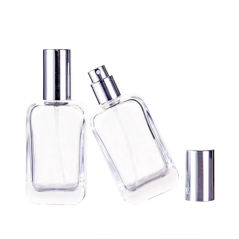 1Piece 30ml Flat Round Perfume Liquid Refillable Bottle Cosmetic Container Portable Transparent Glass Empty Spray Pump