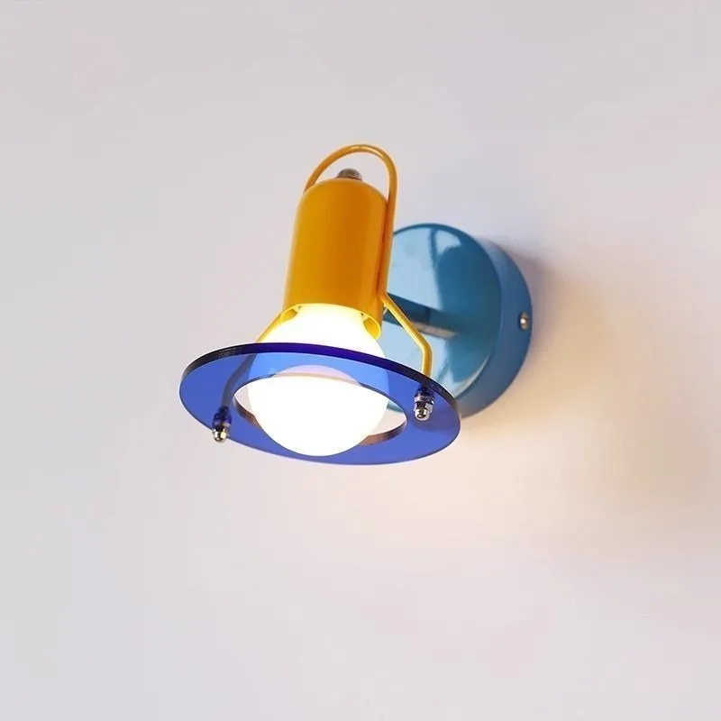 Blue Yellow Wrought Iron Adjustable Angle Wall Lamp Memphis Design Living Room Bedroom Study Kitchen Wall Light Acrylic Sconces