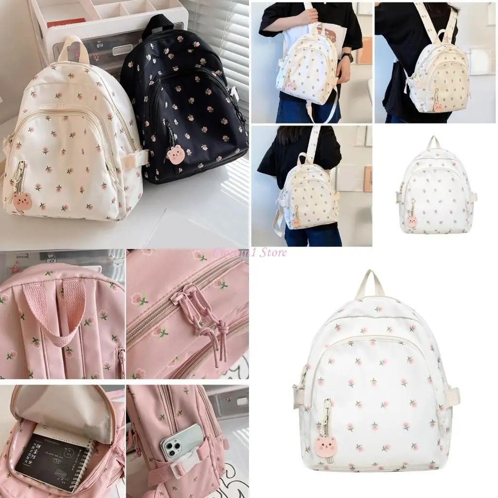 Y1UB Travel Bag Flower Print Backpack Korean Styles Casual Daypacks School Backpack