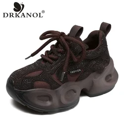 DRKANOL New Women Thick Bottom Shoes 2026 Autumn Lace-Up Rhinestone Chunky Platform Comfort Height Increasing Casual Sneakers
