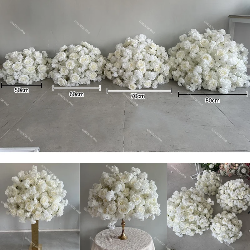 

White Cherry Blossoms Rose Wedding Flower Ball Flower Wreath Floral Arrangement Table Centerpiece Decor Backdrop Event Props