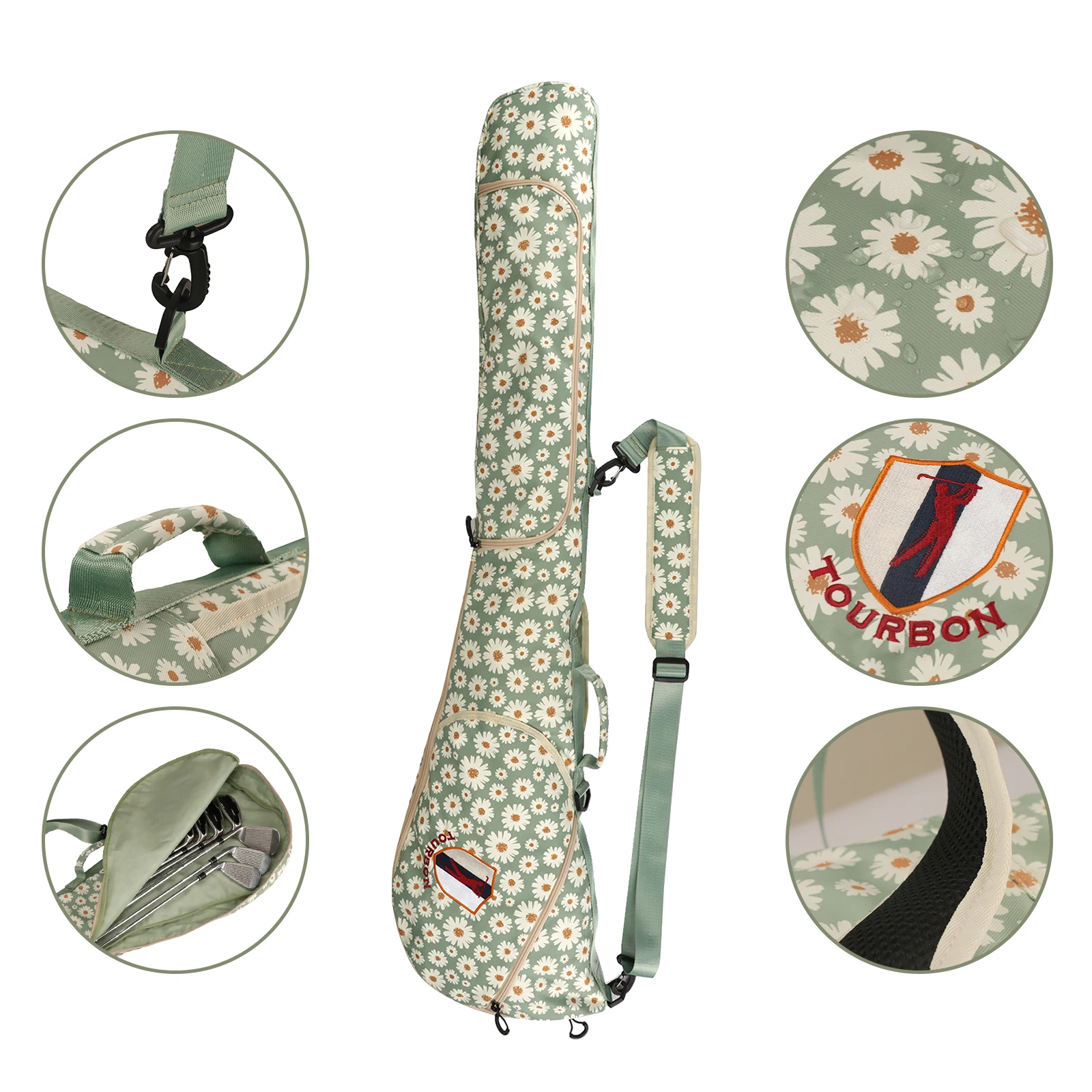 Tourbon Nylon Golf Clubs Carry Bag Portable Sunday Storage Bag Small Travel Bag for Driving Range Waterproof Lightweight