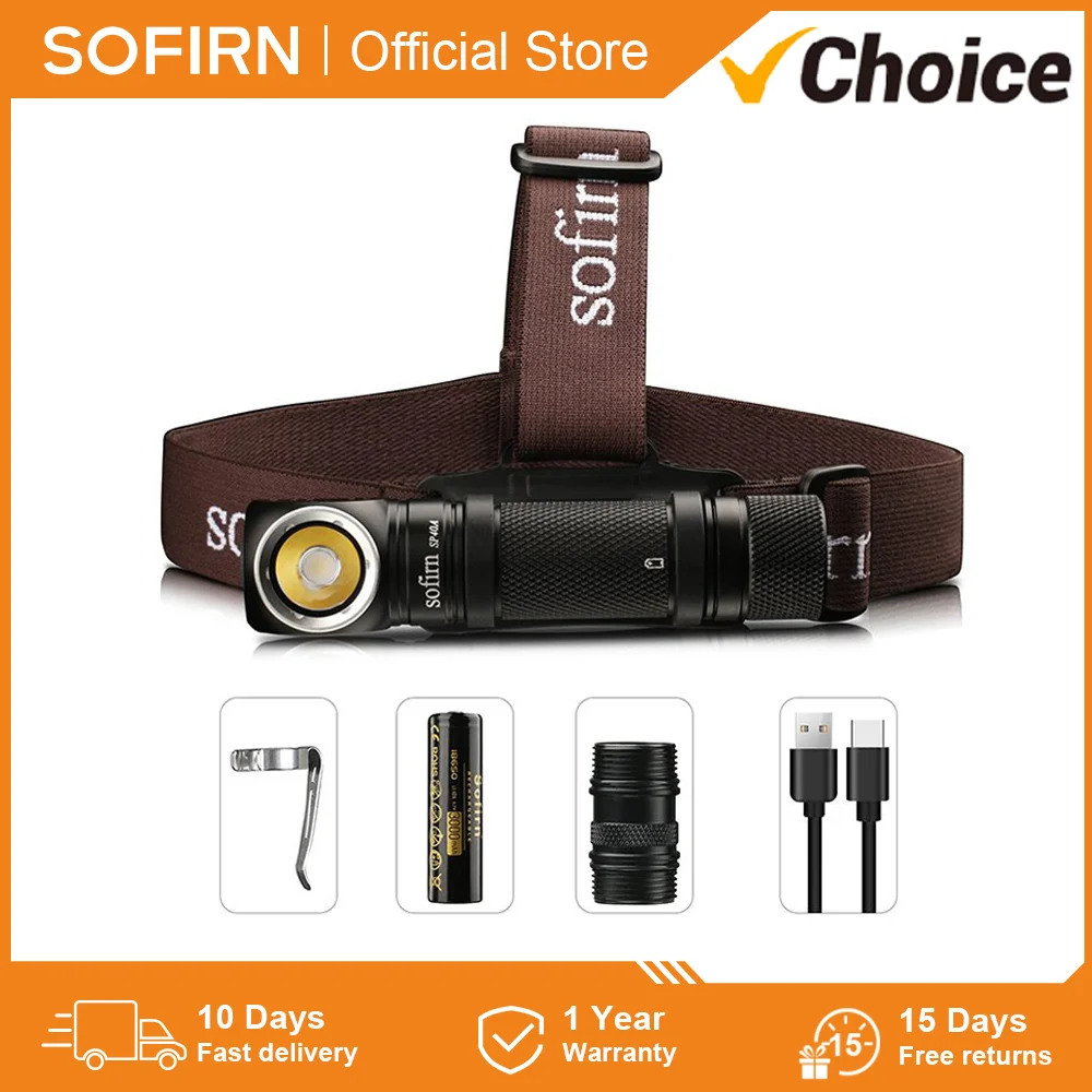 Sofirn SP40A 1200lm LED 18650 USB C Rechargeable Headlight Headlamp Flashlight with Power Indicator Magnet Tail