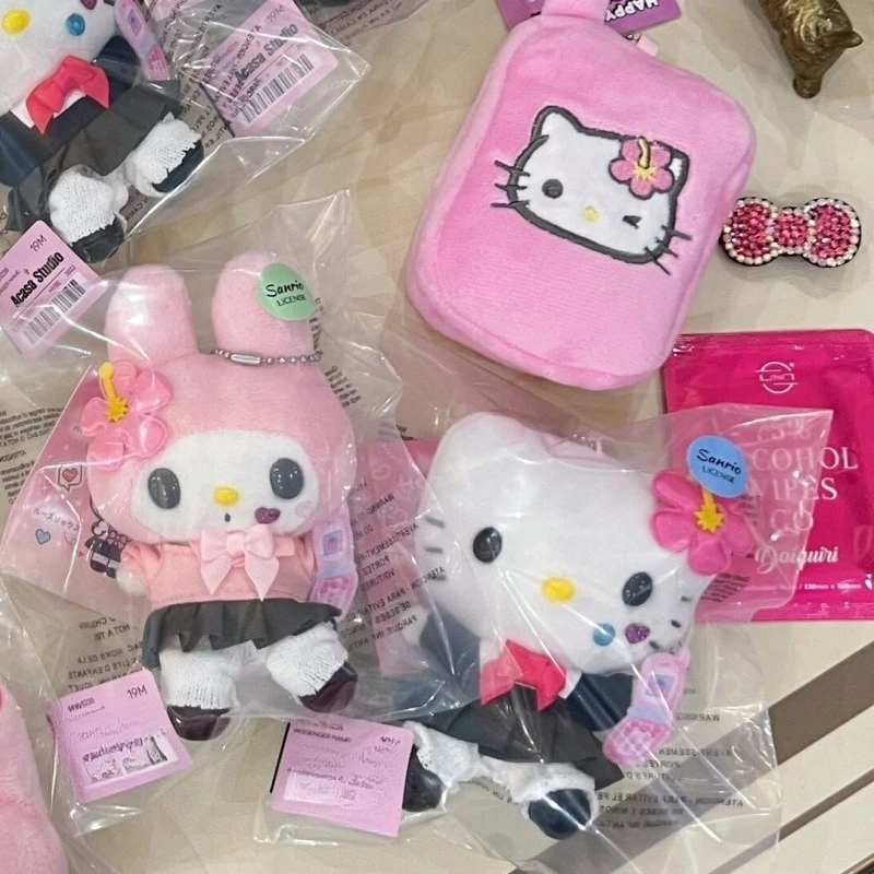 Kawaii my melody Plush Doll Keychain sanrio hello kitty Bag Accessories Heisei uniform HotGirls Y2K Kitty Cat Schoolbag Pendant