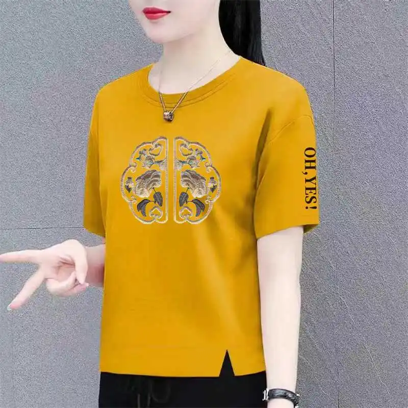 New Chinese Style Loose Short Sleeve T-Shirt Maternity Summer Tops for Women in Their Thirties Polyester Fiber round Neck - view 2