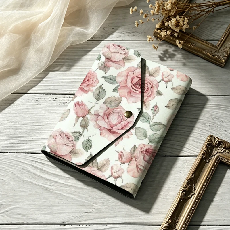 Vintage Watercolor Pink Rose Photo Album Romantic Floral Scrapbook, Family Memory Picture Storage Book Women Birthday Souvenir G