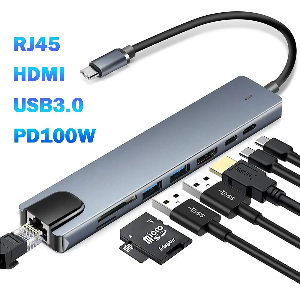 Usb 3.0 tipo c hub usb c docking station para hdmi 4k 30hz tipo c para rj45 100mbps adaptador ethernet extensor vga fone de ouvido pd 100w