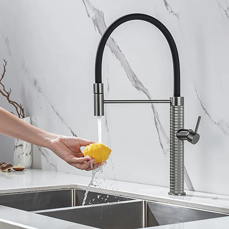 

Gunmetal/Brushed Gold/Black Brass Kitchen Sink Faucet Single Hole Single Handle Pull-out Silicone Cold And Hot Water Mixer Tap