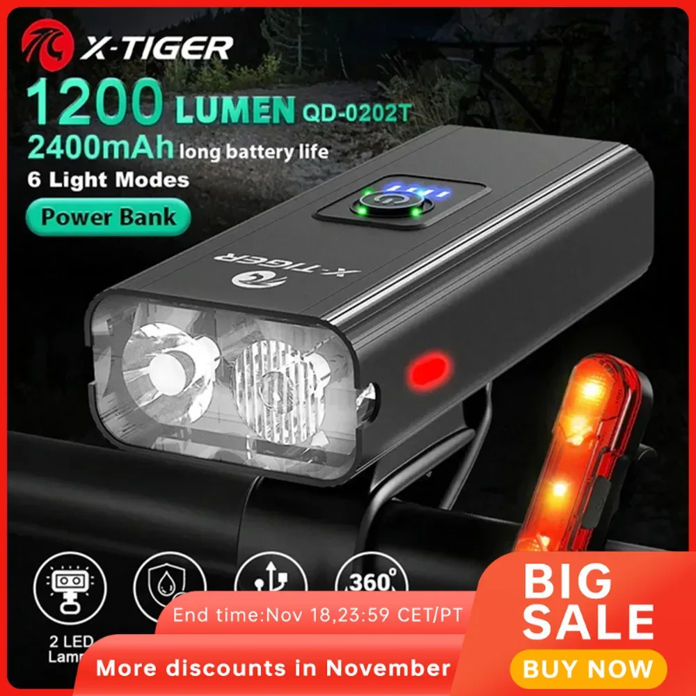 X-TIGER Fietslicht Regendicht USB Opladen LED Fietsverlichting Voorlamp Koplamp Aluminium Ultralight