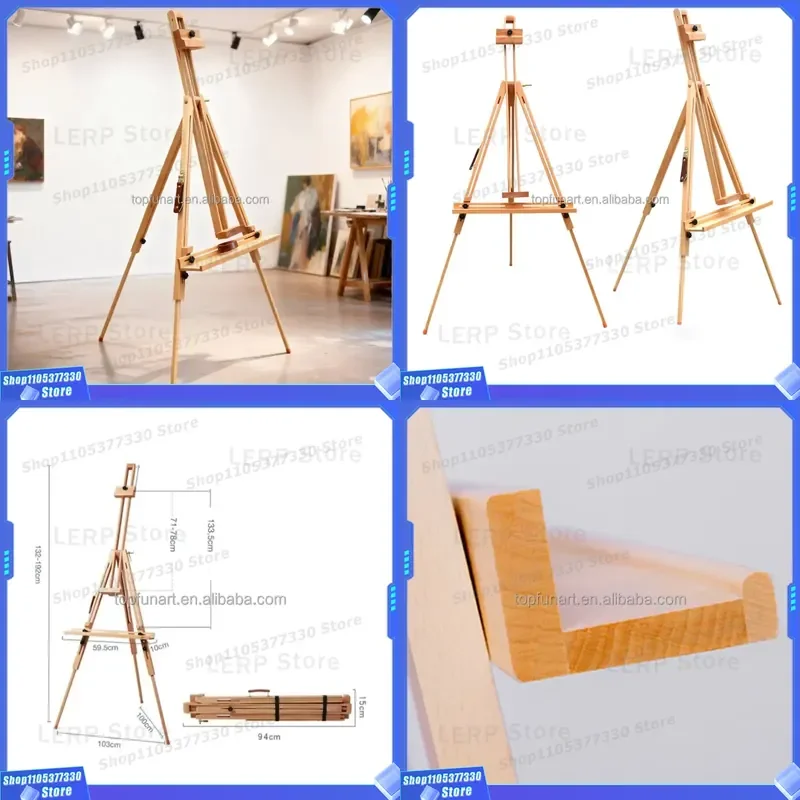 190cm Large Triangle Beech Wood Easel FSC Certified Stable Floor Stand for Oil Painting Canvas Display Professional Artist